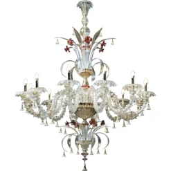 Ca Rezzonico III 12 Leuchten Vergoldeter Kronleuchter & Murano Glas von Aggiolight
