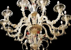 Ca Rezzonico III 12 Leuchten Vergoldeter Kronleuchter & Murano Glas von Aggiolight