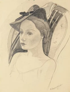 Cesare Breveglieri, Frau mit Hut, Bleistiftzeichnung, 1930er