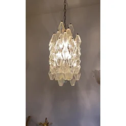 Champagner Poliedro Murano Glas Kronleuchter von Simoeng, 2er Set