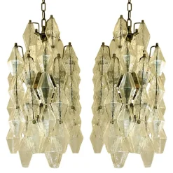 Champagner Poliedro Murano Glas Kronleuchter von Simoeng, 2er Set