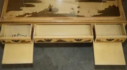 Chinesischer Chinoiserie Frisiertisch und Hocker aus Nussholz, 1920er, 2er Set