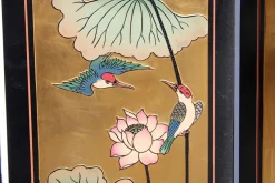 Chinesischer Lackierter Wandschirm mit Emaille und Lotusblumendekoration, 1950er