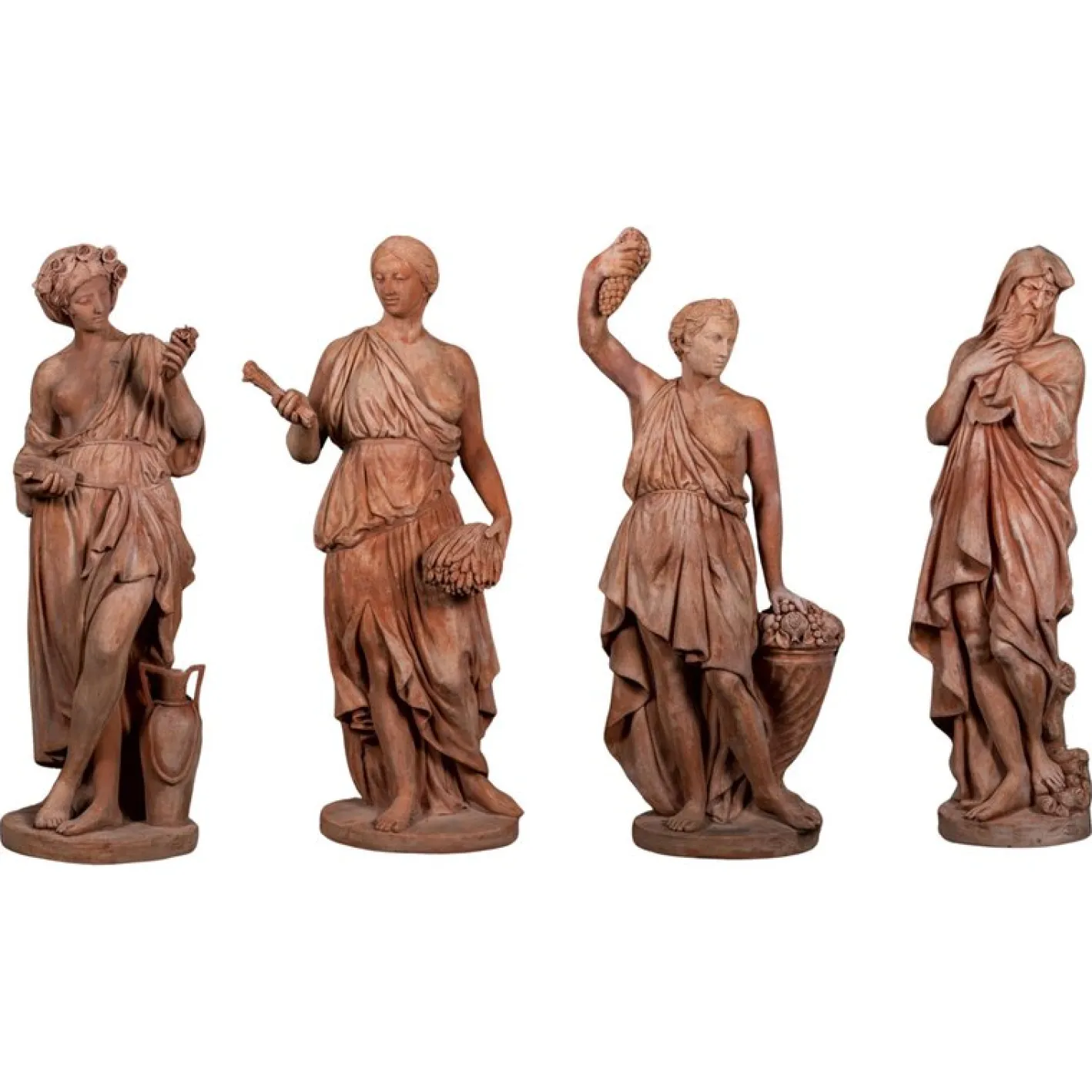Die 4 Jahreszeiten Statuen aus Terrakotta Impruneta, Ende 20. Jh., 4er Set