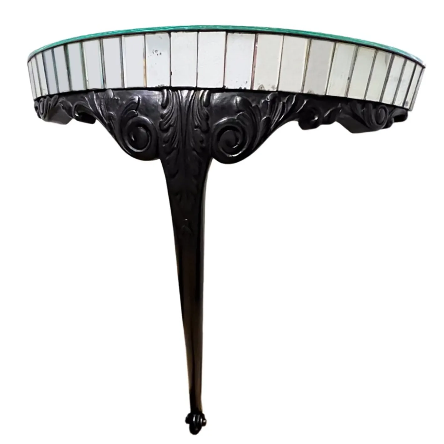 Ebonisierte Konsolentische aus geschnitztem Holz & Spiegel, 1940er, 2er Set