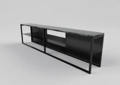 Eros Low Slim Console Table in Brass or Bronze Tinted and Marble by Casa Botelho