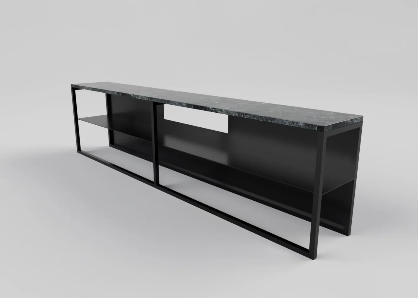 Eros Low Slim Console Table in Brass or Bronze Tinted and Marble by Casa Botelho