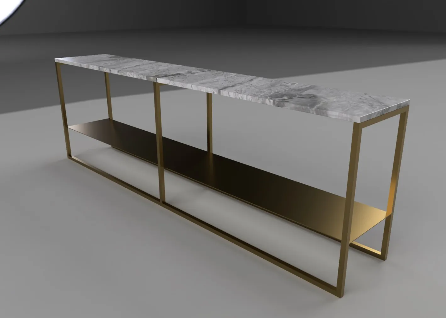 Eros Low Slim Console Table in Brass or Bronze Tinted and Marble by Casa Botelho