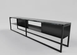 Eros Low Slim Console Table in Brass or Bronze Tinted and Marble by Casa Botelho