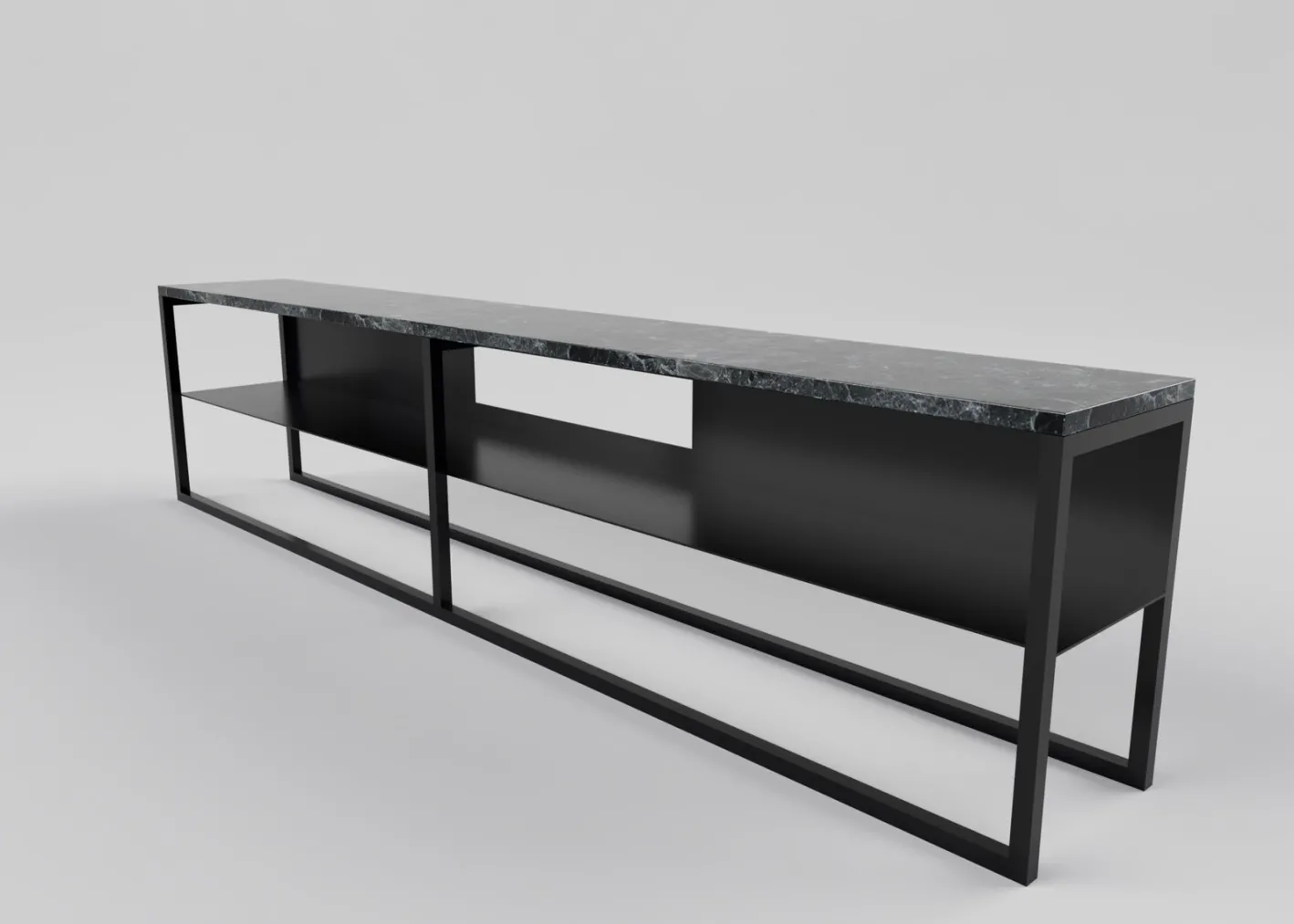 Eros Low Slim Console Table in Brass or Bronze Tinted and Marble by Casa Botelho