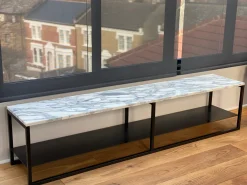 Eros Low Slim Console Table in Brass or Bronze Tinted and Marble by Casa Botelho
