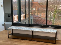 Eros Low Slim Console Table in Brass or Bronze Tinted and Marble by Casa Botelho