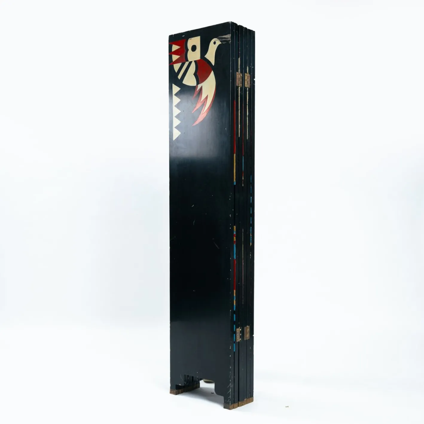 6-facher Art Deco Raumteiler mit handbemalten Vögeln, 1970er