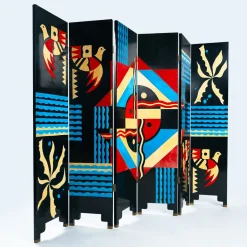 6-facher Art Deco Raumteiler mit handbemalten Vögeln, 1970er