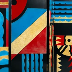 6-facher Art Deco Raumteiler mit handbemalten Vögeln, 1970er