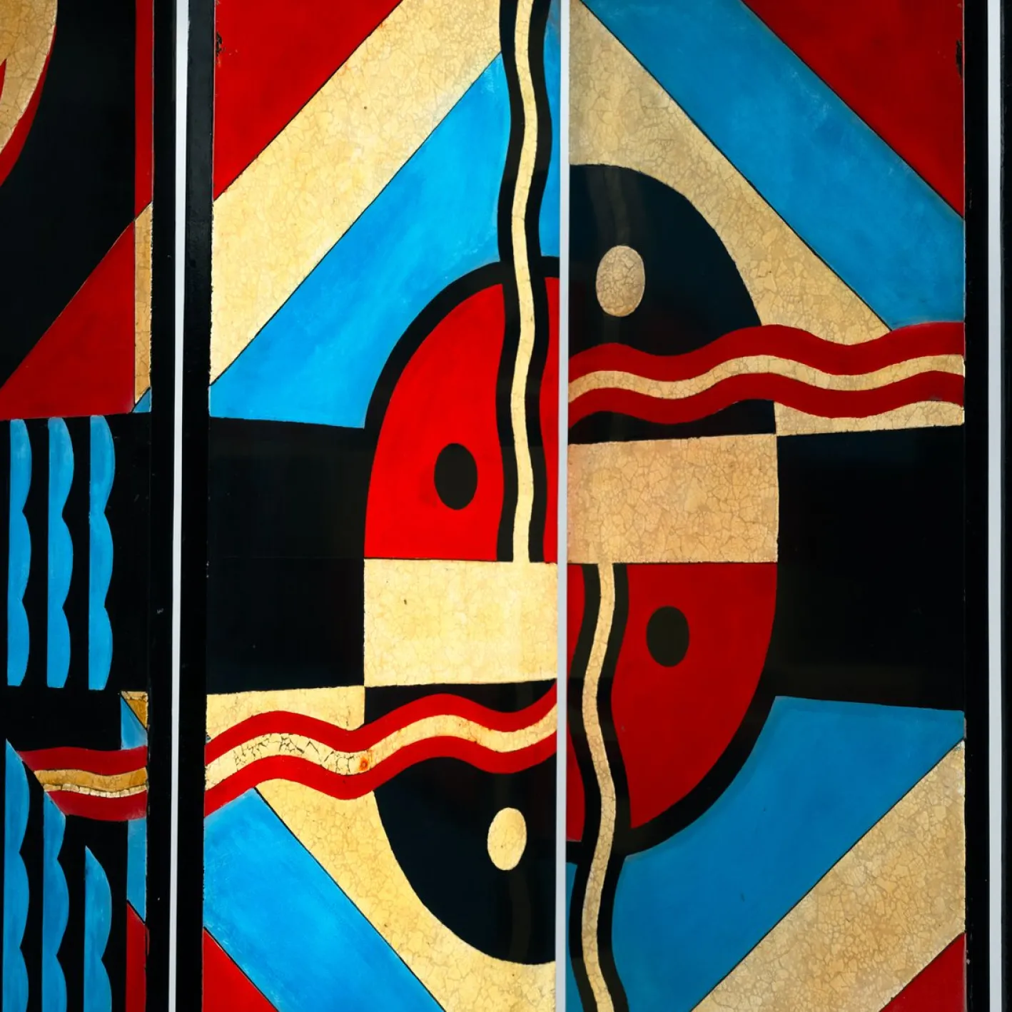 6-facher Art Deco Raumteiler mit handbemalten Vögeln, 1970er