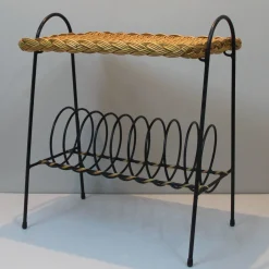 Französischer Vintage Rattan Zeitungsständer