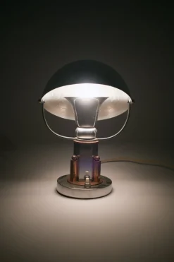 Französische Vintage Tischlampe aus Kupfer & Chrom, 1930