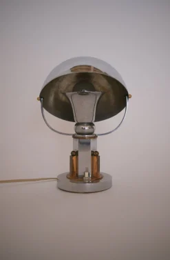 Französische Vintage Tischlampe aus Kupfer & Chrom, 1930
