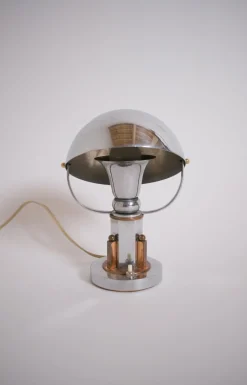 Französische Vintage Tischlampe aus Kupfer & Chrom, 1930
