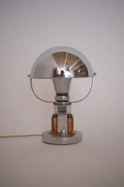 Französische Vintage Tischlampe aus Kupfer & Chrom, 1930