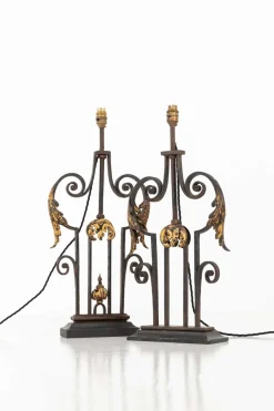 Französische Vintage Tischlampen aus Schmiedeeisen, 1920er, 2er Set