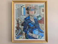 Frau in blauem Mantel, Ölgemälde, gerahmt