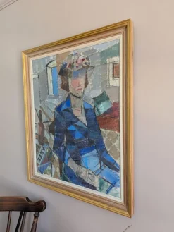 Frau in blauem Mantel, Ölgemälde, gerahmt