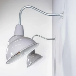 Grau emaillierte industrielle parabolische Lampen von Benjamin Crysteel, 1950er, 2er Set