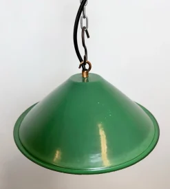 Grün emaillierte industrielle Fabriklampe, 1950er