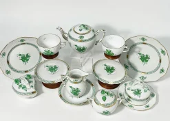 Grünes Apponyi Teeservice aus grünem Porzellan von Herend Hungary, 10er Set