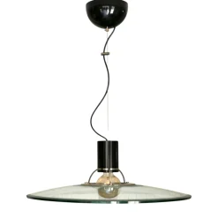 Großer italienischer Kronleuchter aus dickem Glas, Chrom und schwarz lackiertem Metall, 1970er
