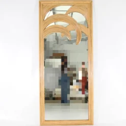 Großer Spiegel aus Rattan mit Palmen