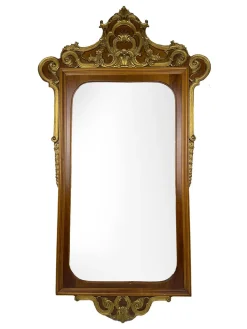 Großer Vintage Wandspiegel mit Holzrahmen, 1950er