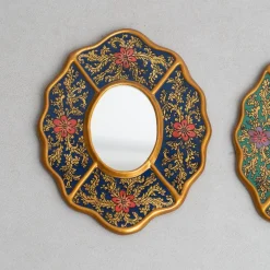 Handbemalte Vintage Mid-Century Wandspiegel aus Holz, 1960er, 2er Set
