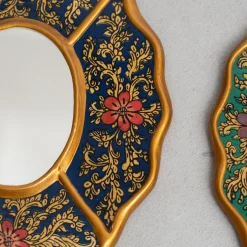 Handbemalte Vintage Mid-Century Wandspiegel aus Holz, 1960er, 2er Set
