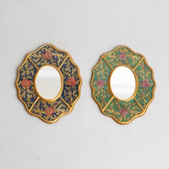 Handbemalte Vintage Mid-Century Wandspiegel aus Holz, 1960er, 2er Set