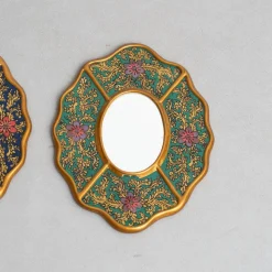Handbemalte Vintage Mid-Century Wandspiegel aus Holz, 1960er, 2er Set