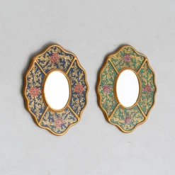Handbemalte Vintage Mid-Century Wandspiegel aus Holz, 1960er, 2er Set