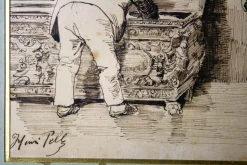 Henri Pille, Atelier des Künstlers, 19. Jh., Tinte auf Papier