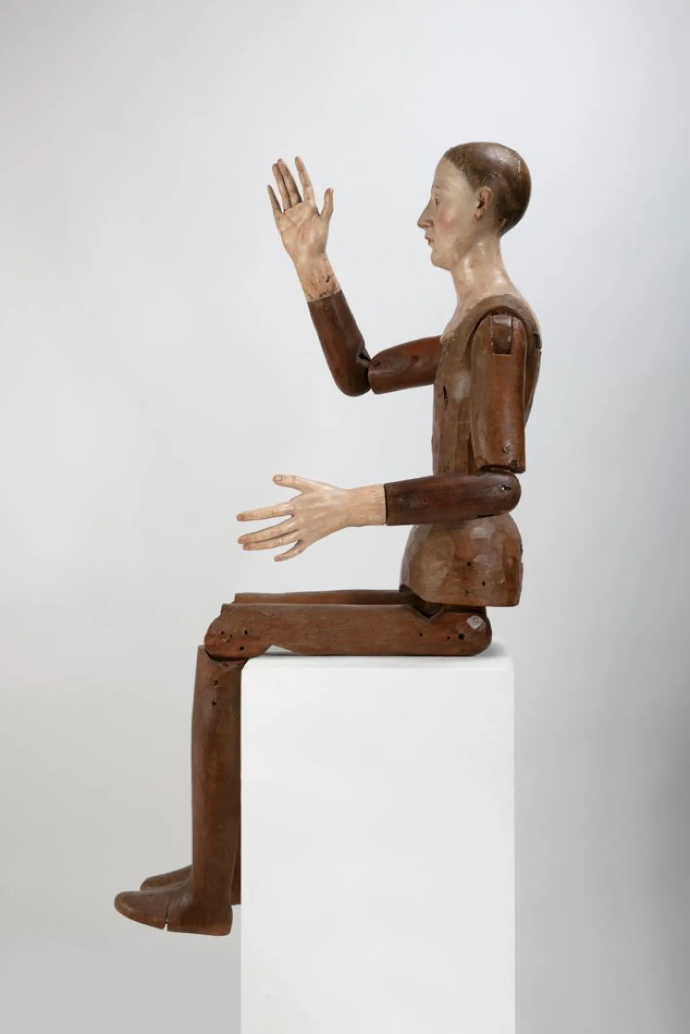 Italiano Ignoto, Gegliederte Maler-Schaufensterpuppe, 1790, Holz mit Glasdetails