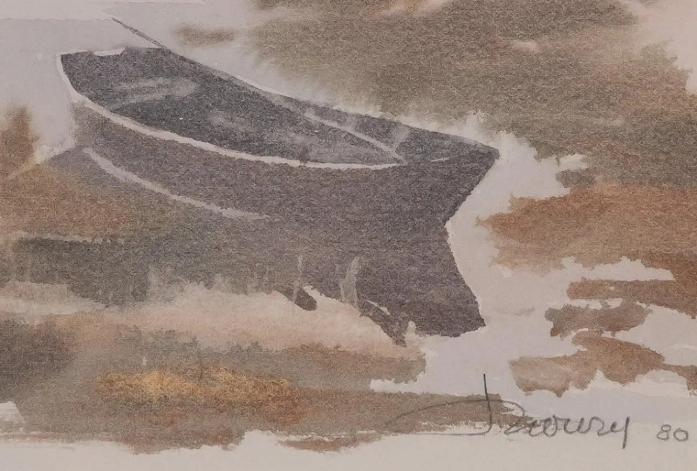 Jacques Noury, The Boat at the Edge of the Lake, Aquarell