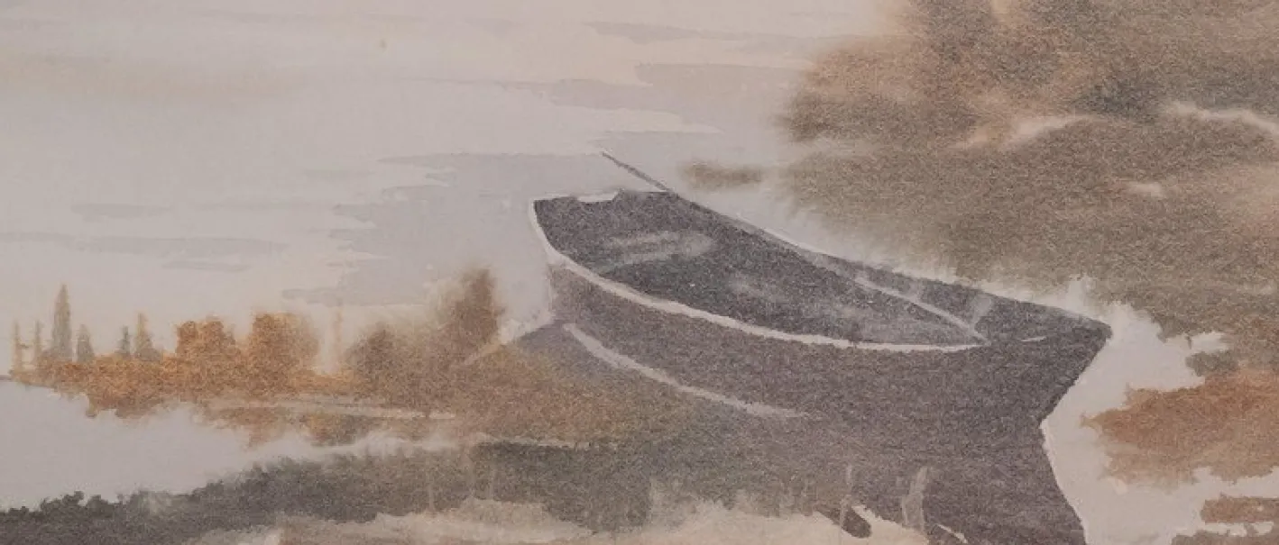 Jacques Noury, The Boat at the Edge of the Lake, Aquarell