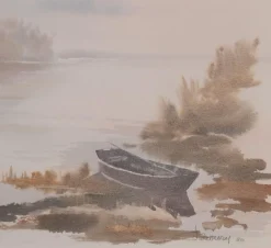 Jacques Noury, The Boat at the Edge of the Lake, Aquarell