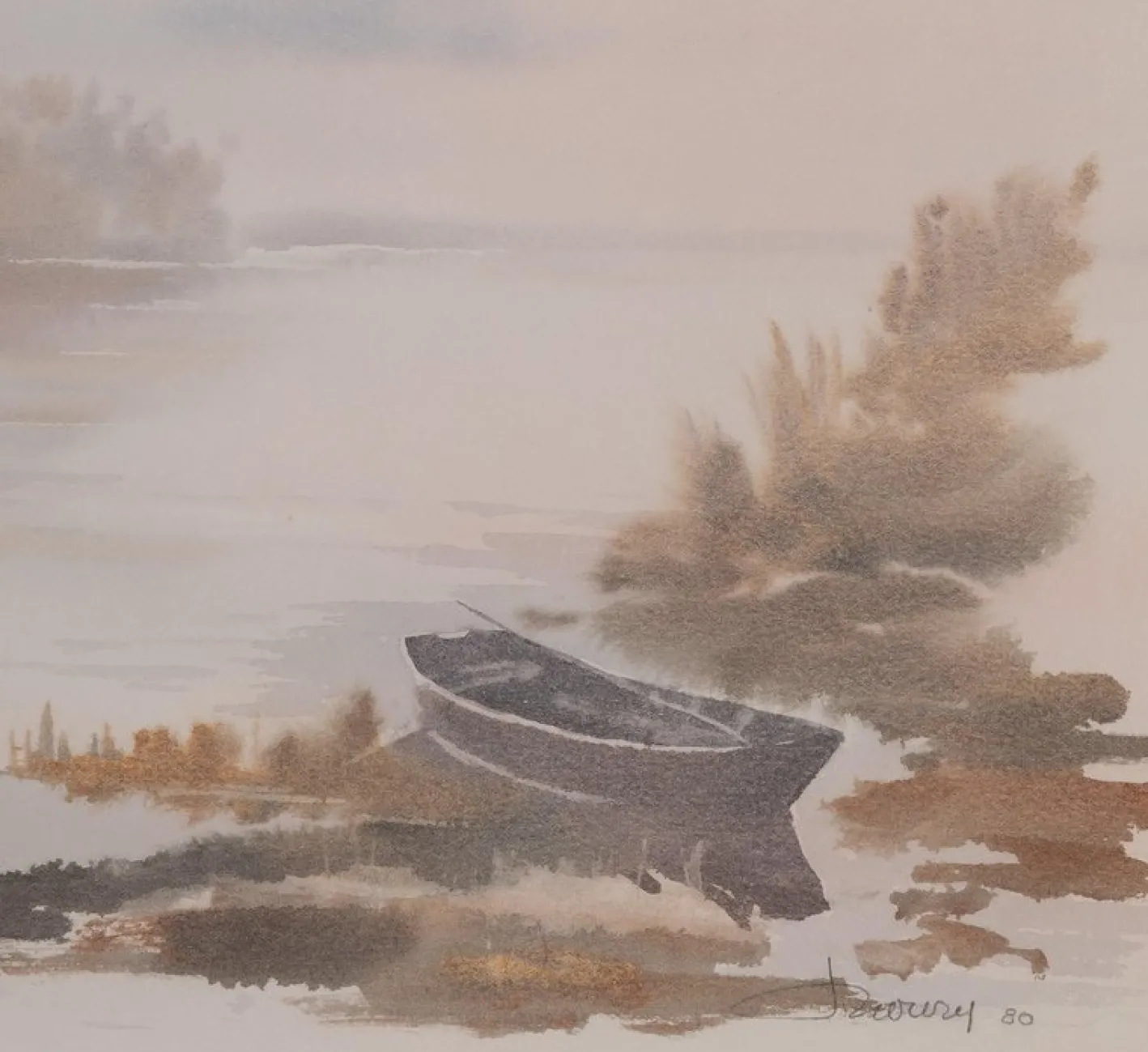 Jacques Noury, The Boat at the Edge of the Lake, Aquarell