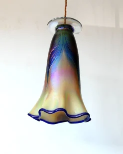 Jugendstil Hängelampe mit Pfauenfedern Dekor von Richard Rooze