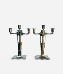 Jugendstil Kerzenständer aus Zinn von Achille Gamba von Hille, 1920, 2er Set