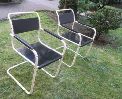 Lackierte Mid-Century Gartenstühle aus Eisen & Holz, 2er Set