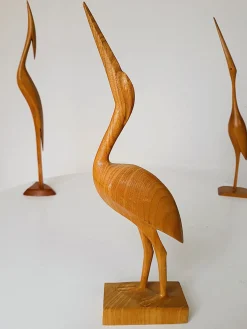 Mid-Century Kranichskulpturen, 1960er, Buche, 3er Set
