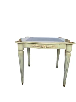 Mid-Century Louis XVI Spieltisch mit grüner Lederplatte und Sesseln, 1960er, 5 . Set